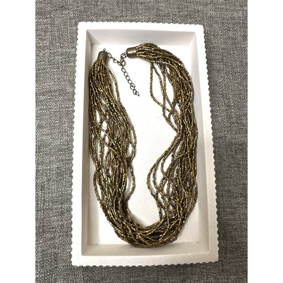 Gold Multi-Strand Beaded Necklace & Earrings Set With Adjustable Chain Closure - Picture 2 of 6